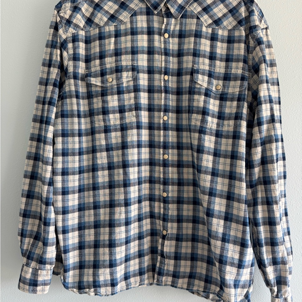 Lucky Brand Men's Western Blue and White Plaid Shirt